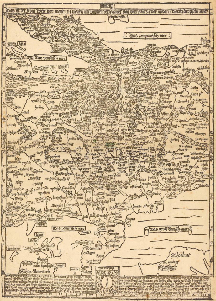 Straßenkarte von Mitteleuropa von Erhard Etzlaub