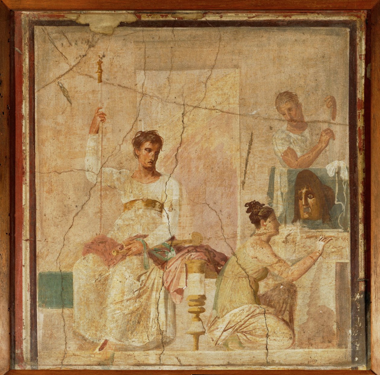 Schauspieler, die eine Maske den Göttern widmen, Wandmalerei, Kopie eines griechischen Originals aus dem 4. Jahrhundert v. Chr., aus Herculanum, Italien von Erich Lessing