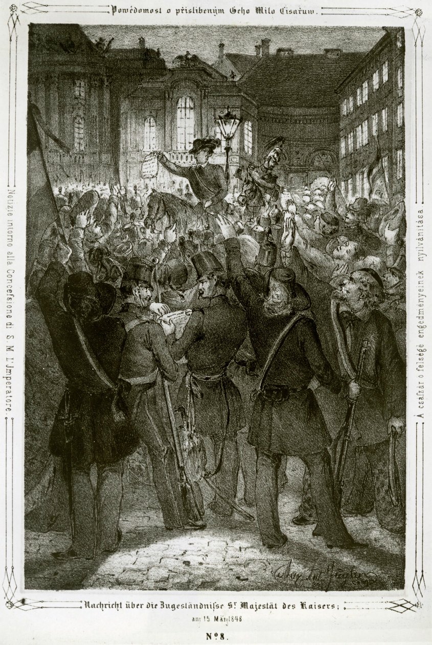 Die Verfassung von Kaiser Ferdinand wird auf dem Michaelerplatz vor der Hofburg verlesen von Erich Lessing