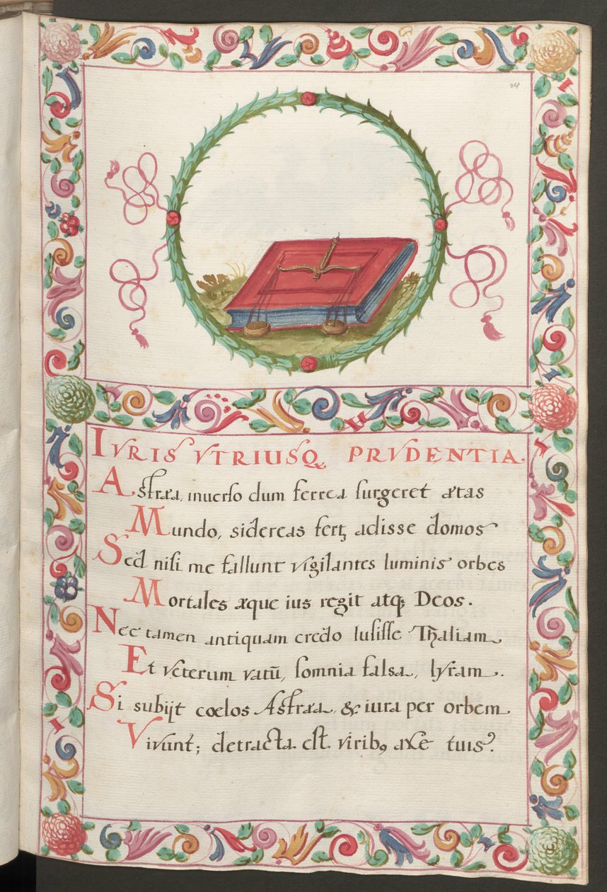 Ganzseitig: Text mit figürlichem Medaillon und dekorativem Rahmen von Erich Lessing
