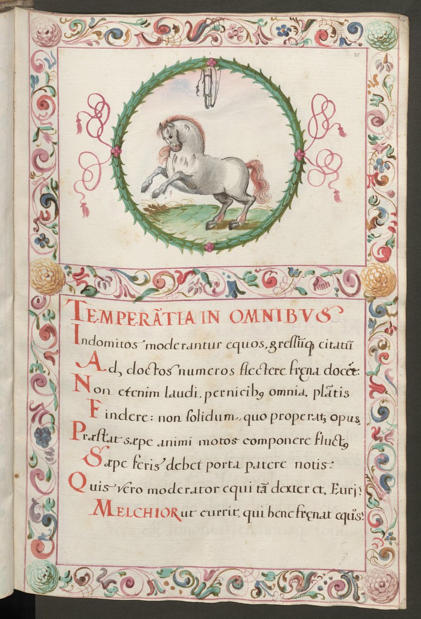 Vollseite: Text mit figürlichem Medaillon und dekorativem Rahmen von Erich Lessing