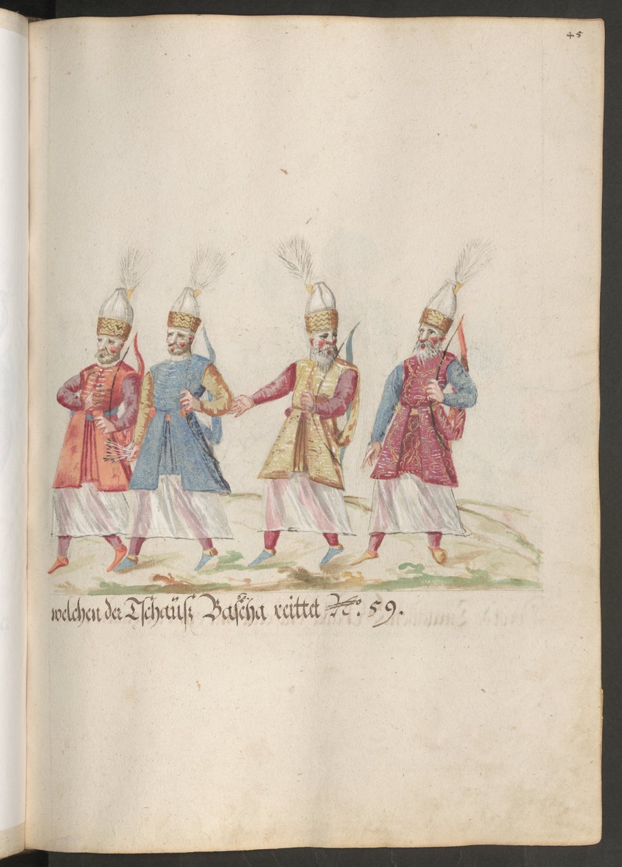 Der Hof eines Paschas und Sultans: vier türkische Bogenschützen aus der Leibgarde des Sultans von Erich Lessing