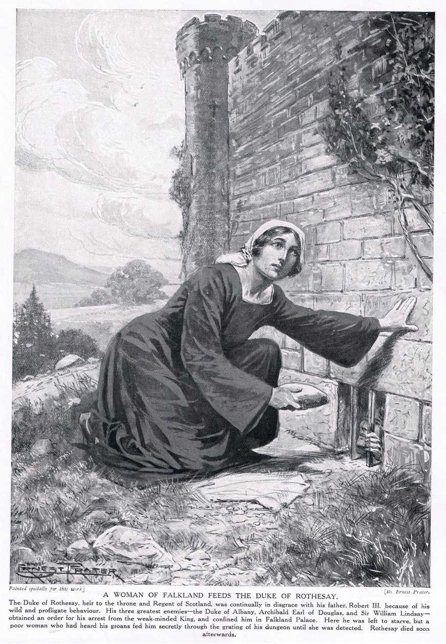 Eine Frau aus Falkland füttert den Herzog von Rothesay, 1920er Jahre von Ernest Prater