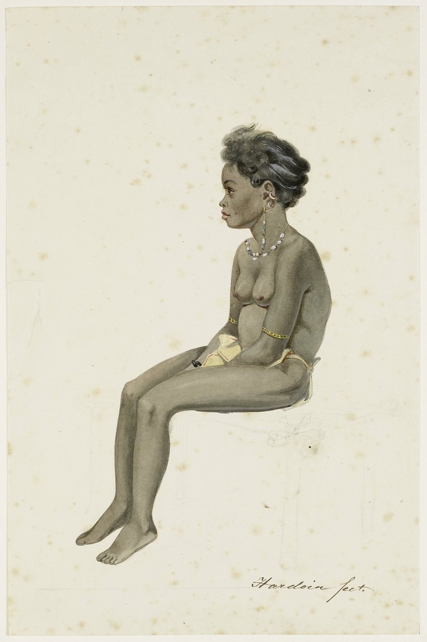 Porträt einer Tochter des Orang Kaya (Dorfvorsteher) von Af(f)ara auf der Insel Workai, Aru-Inseln, Südost-Molukken von Ernest Alfred Hardouin (signed by artist)