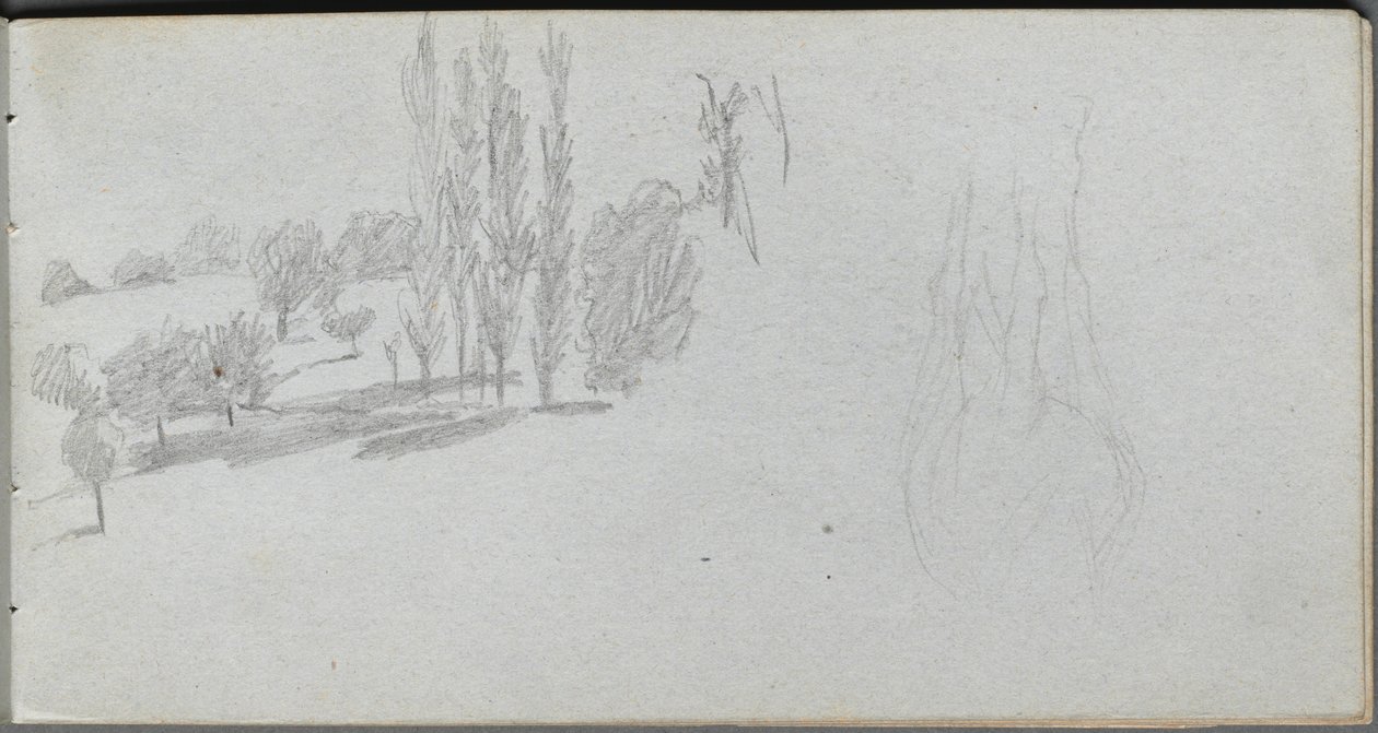 Skizzenbuch, Seite 18: Studie eines Pferdes und Landschaftsstudie von Jean Louis Ernest Meissonier