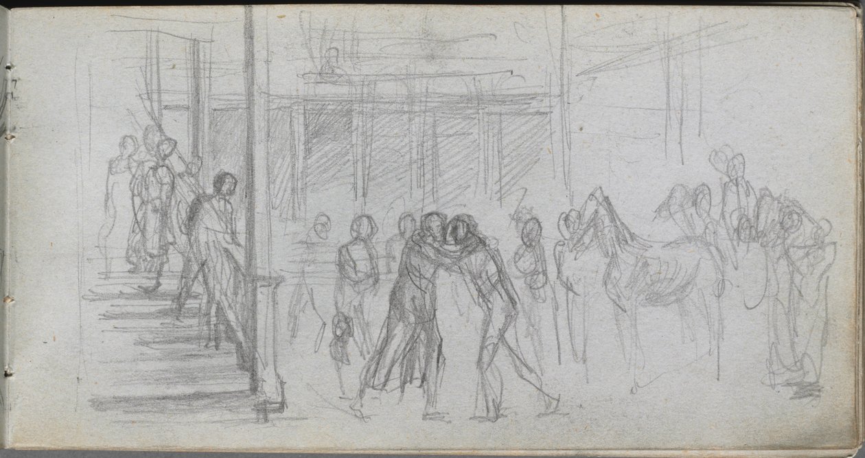 Skizzenbuch, Seite 62: Figurenstudie, Treppe, Pferd von Jean Louis Ernest Meissonier