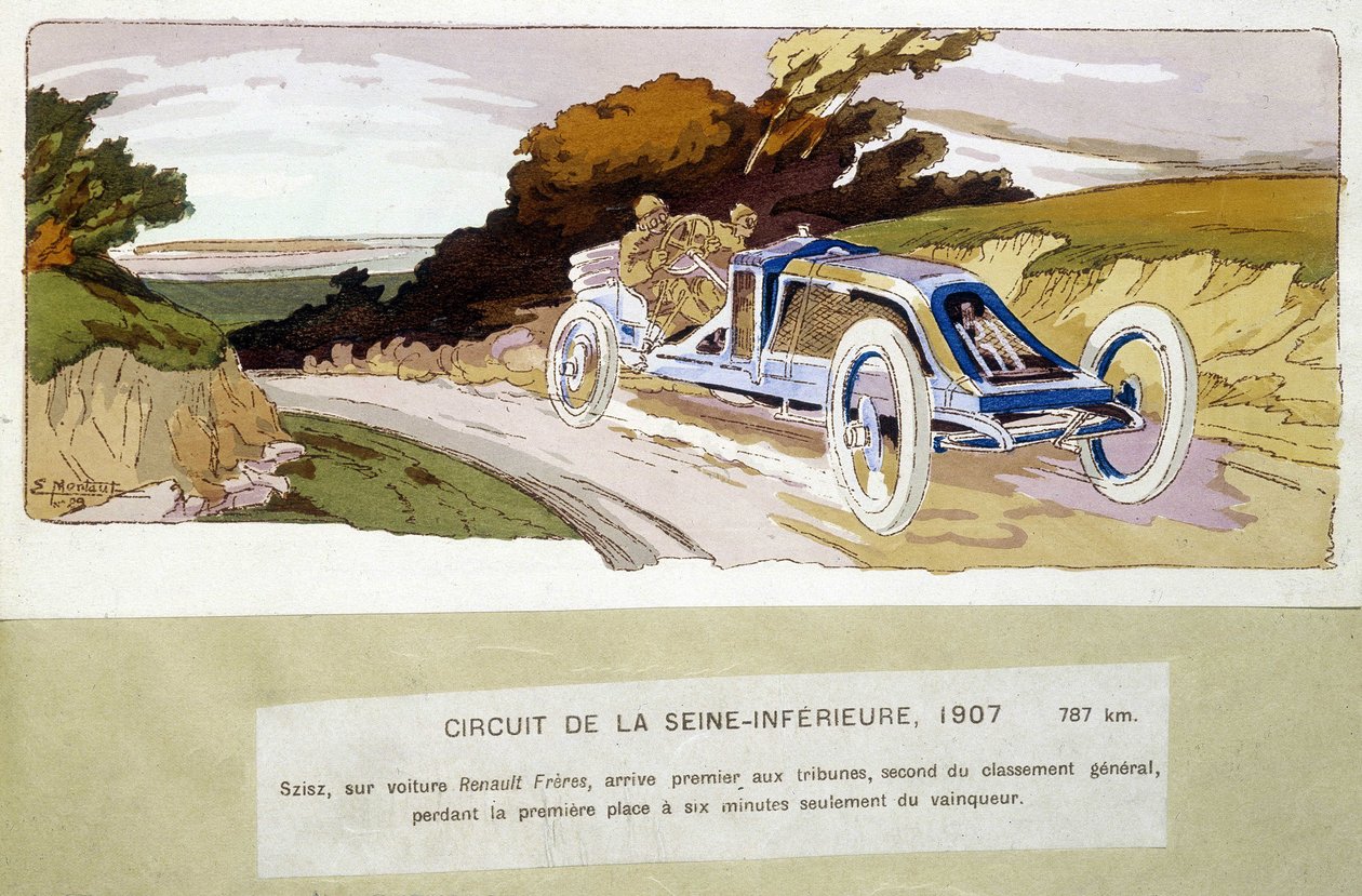 Circuit de la Seine-Inférieure, Szisz im Renault Frères, kam als Erster in die Boxen, Zweiter in der Gesamtwertung, verlor den ersten Platz nur sechs Minuten vor dem Sieger von Ernest Montaut