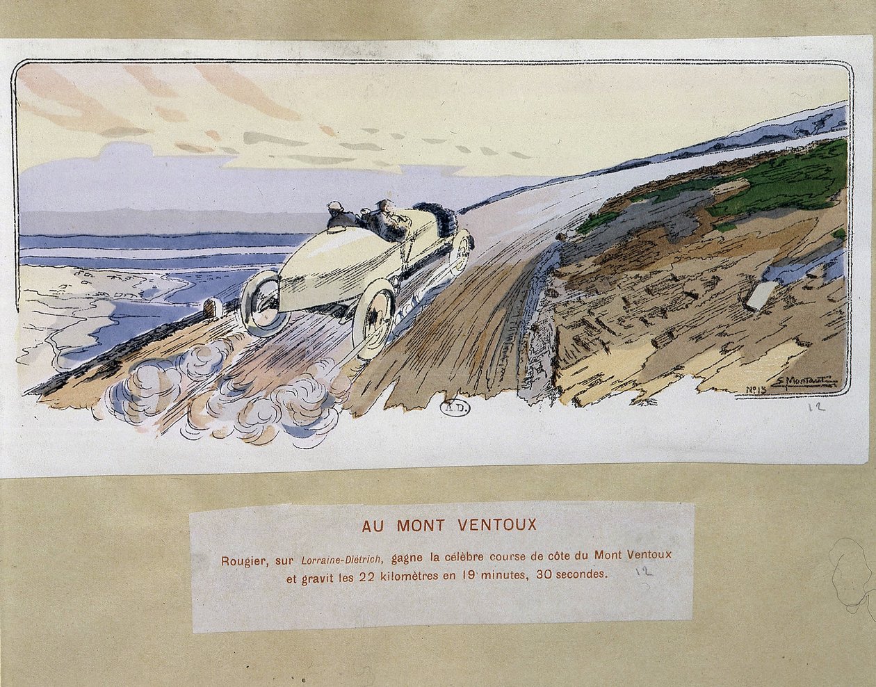 Rennen: am Mont Ventoux - Zeichnung von Ernest Montaut (1878-1909) von Ernest Montaut