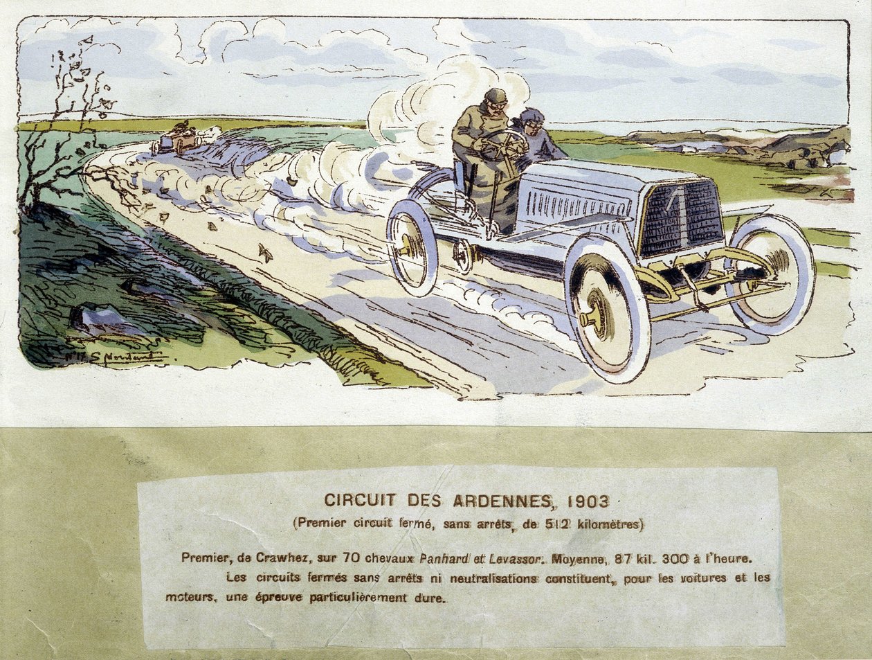 Rennen: der Ardennen-Rundkurs im Jahr 1903, Zeichnung von Ernest Montaut (1878-1909) von Ernest Montaut
