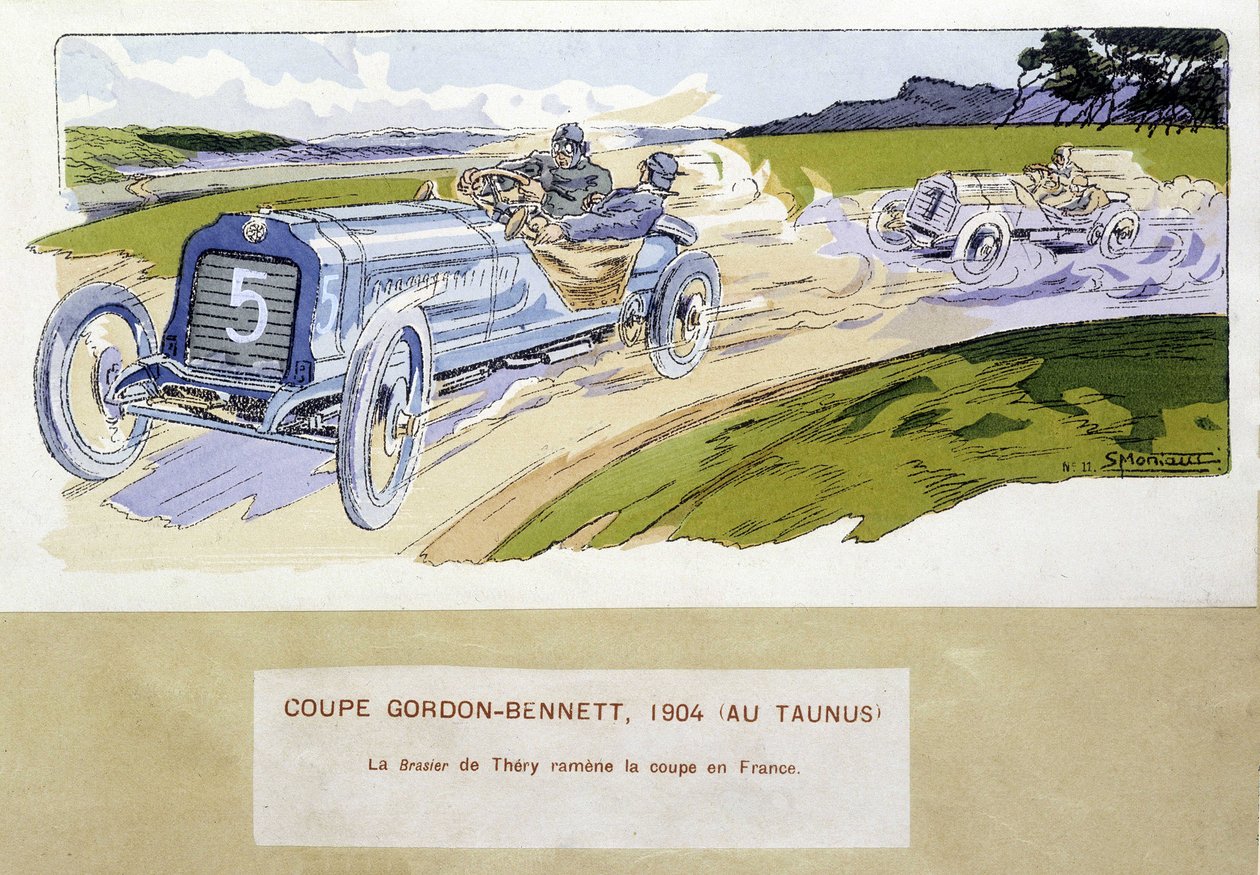 Rennen: der Gordon Bennett Cup 1904 - Zeichnung von Ernest Montaut (1878-1909) von Ernest Montaut