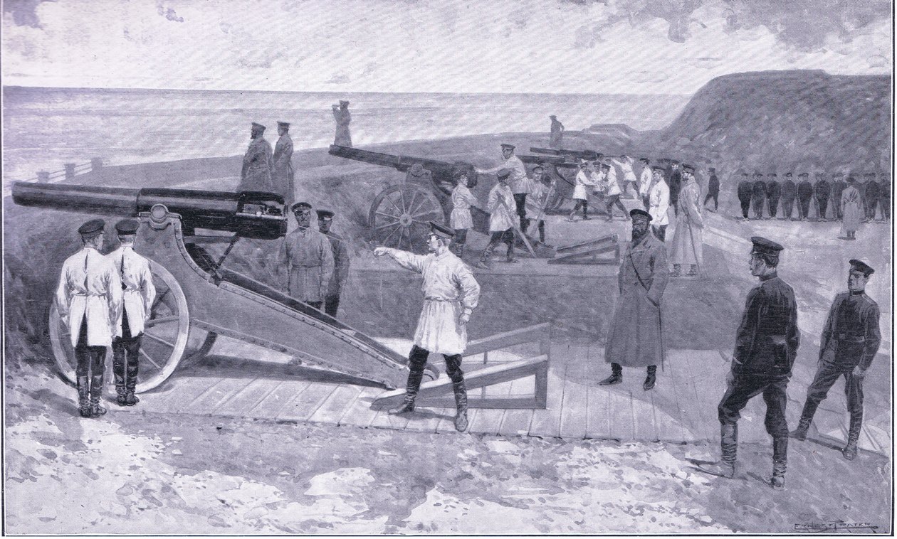 Die Belagerung von Port Arthur. In einem der Häfen, die den russischen Hafen bewachen, Illustration aus Cassells Geschichte des Russisch-Japanischen Krieges Band 1, ca. 1900 von Ernest Prater