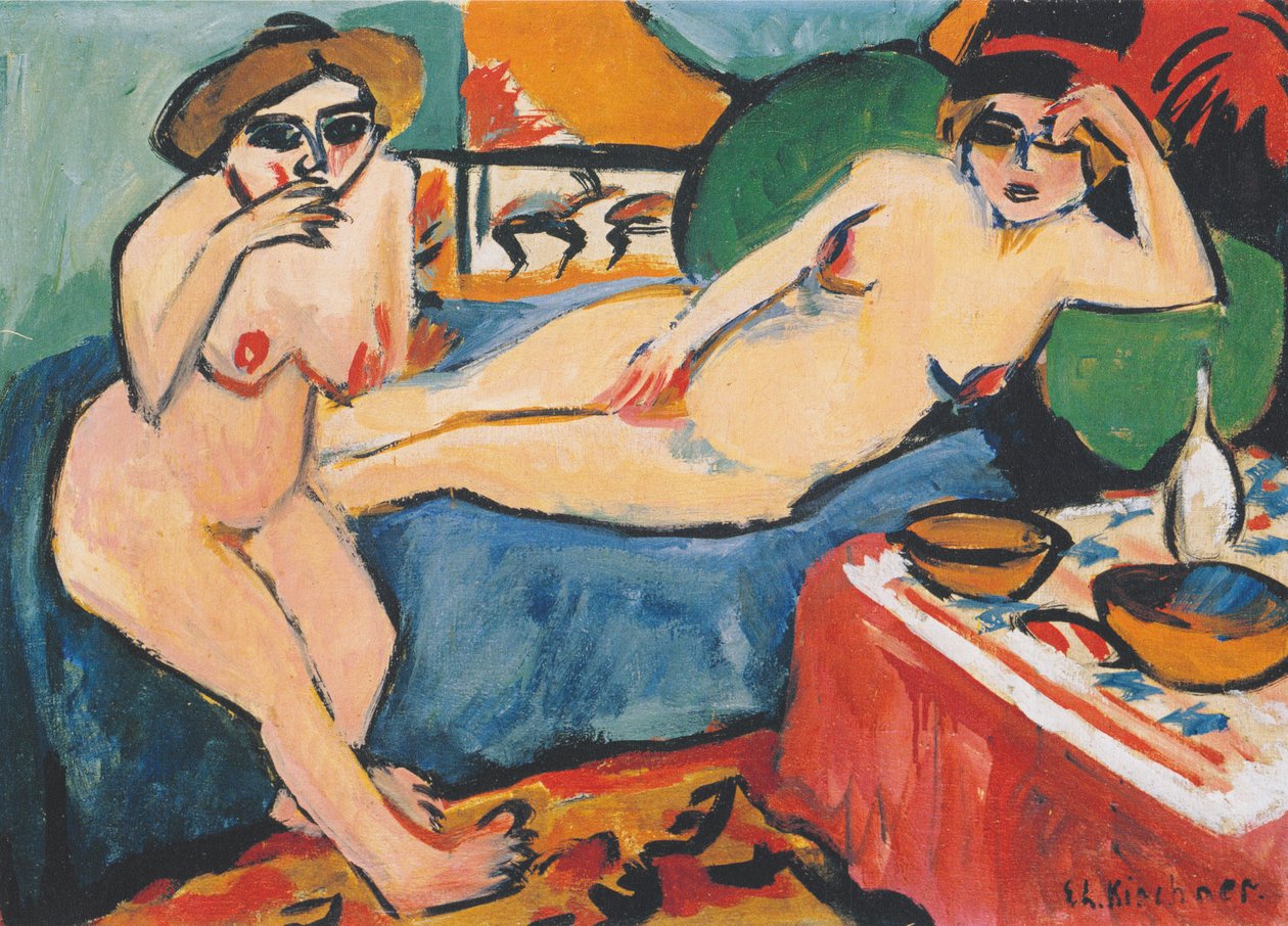 Zwei Akte auf blauem Sofa von Ernst Ludwig Kirchner