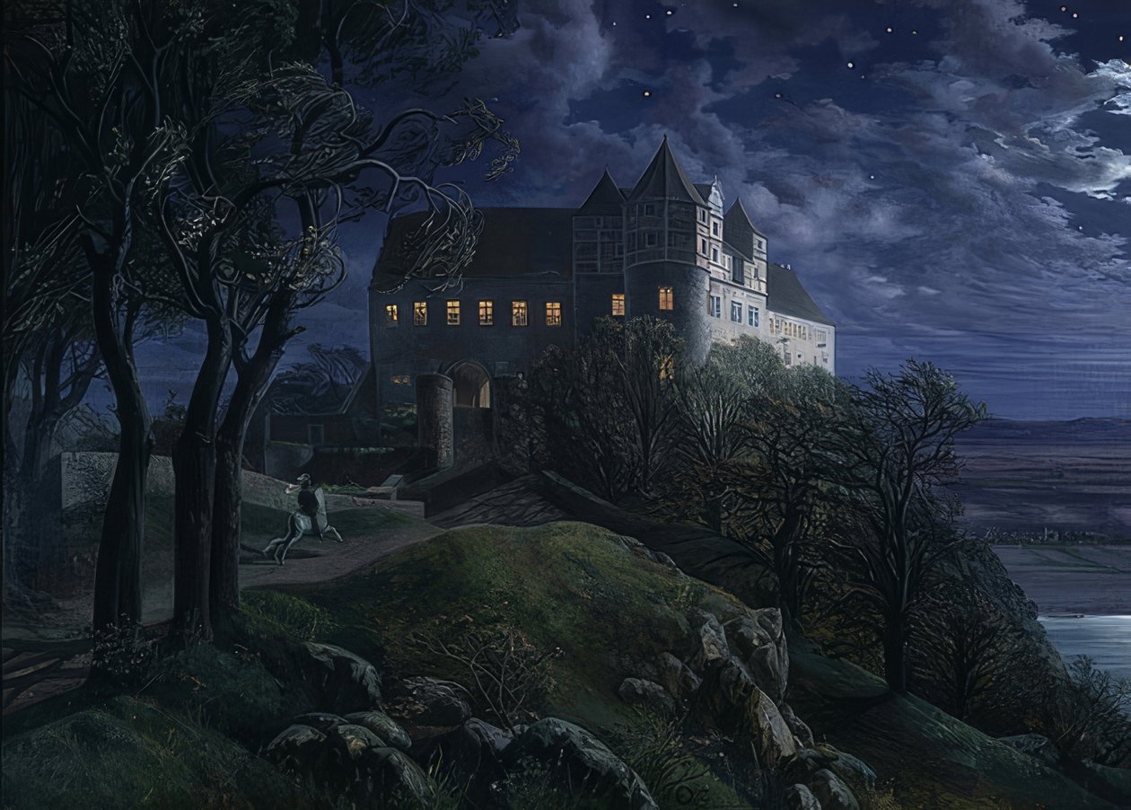 Burg Scharfenberg bei Nacht von Ernst Ferdinand Oehme
