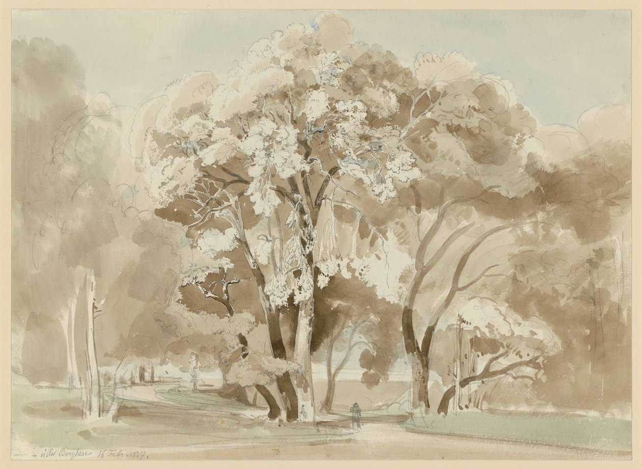 Baumgruppe im Park der Villa Borghese in Rom von Ernst Fries