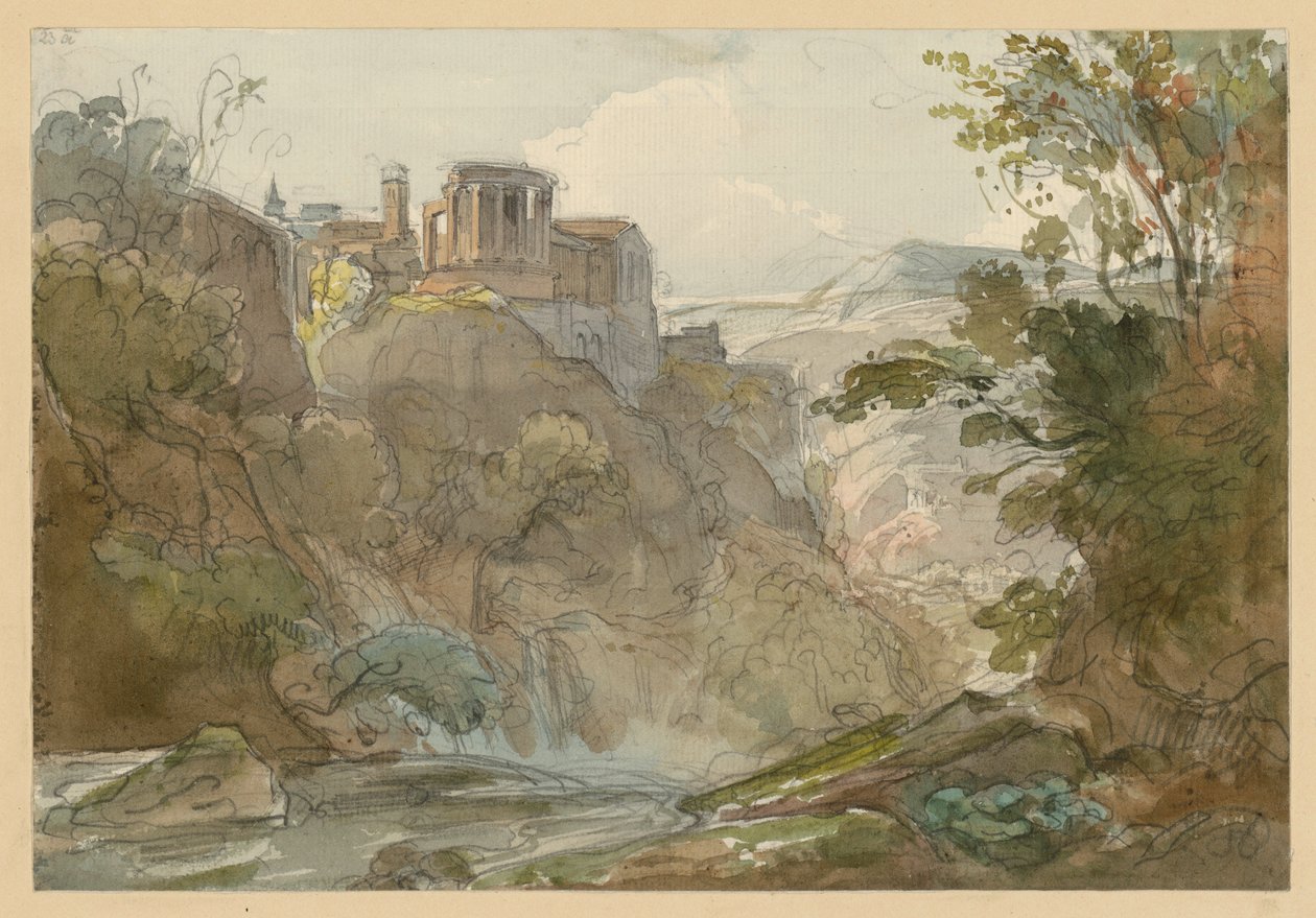 Berglandschaft mit dem Tempel der Sibylle in Tivoli von Ernst Fries