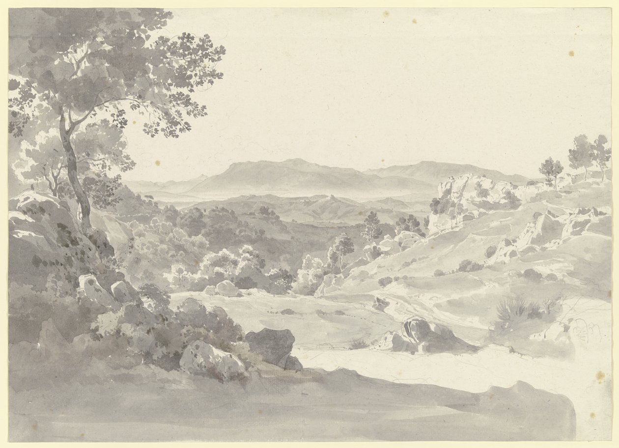 Blick auf Olevano mit den Volskerbergen von Ernst Fries