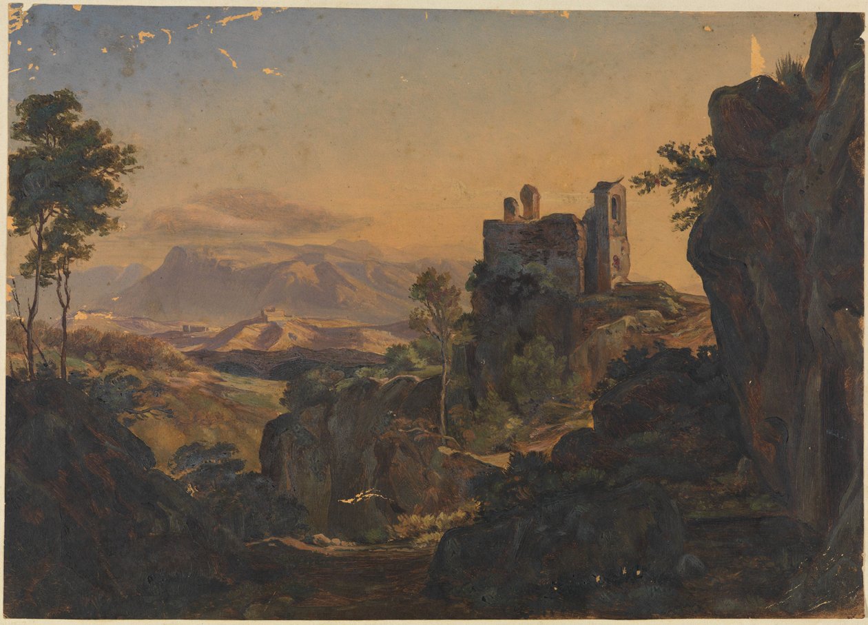 Die Burgruine von Olevano mit Blick auf die Sabiner Berge von Ernst Fries