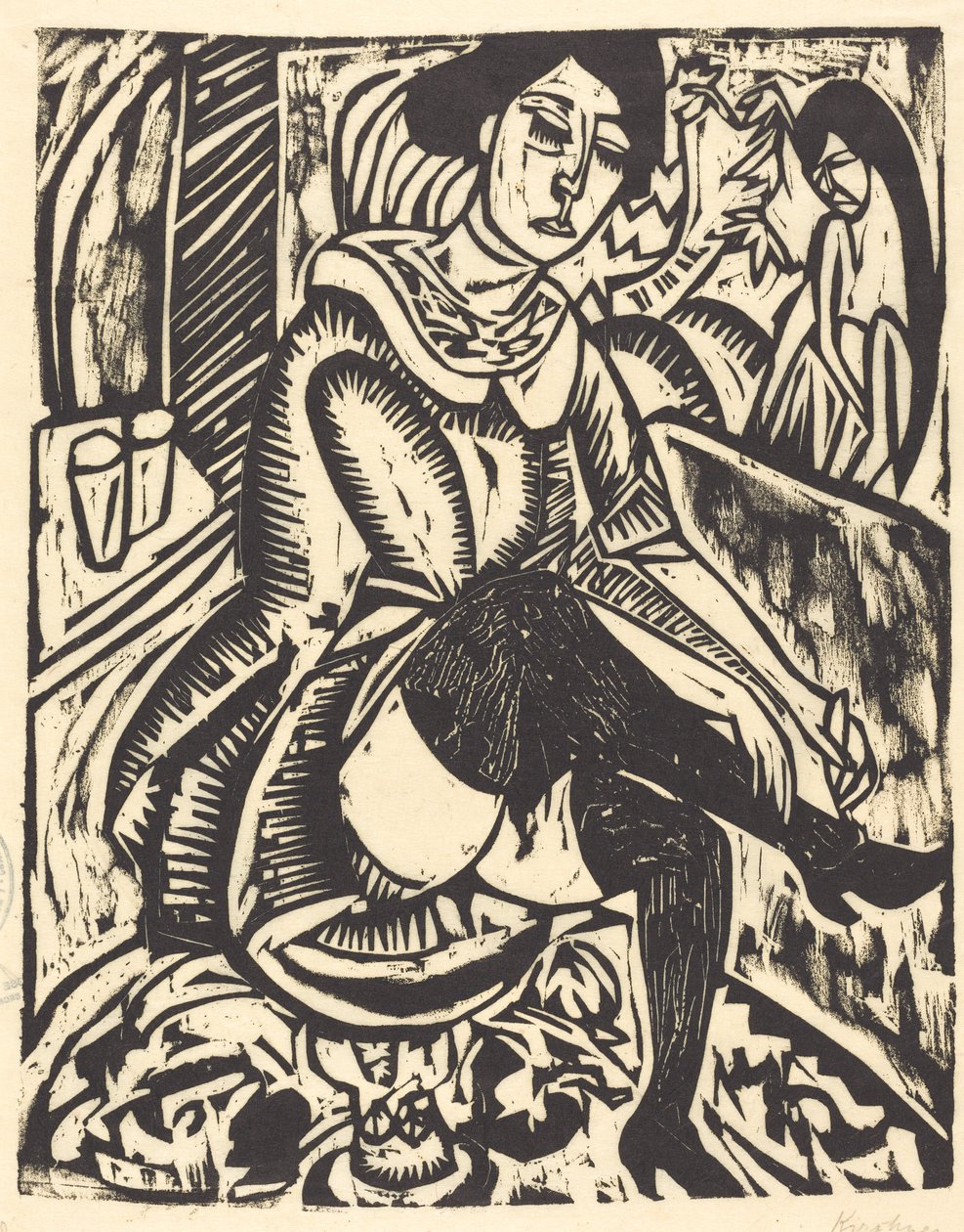 Frau, die ihren Schuh bindet, 1912 von Ernst Ludwig Kirchner