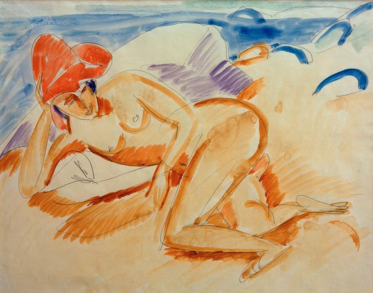 Akt mit rotem Hut von Ernst Ludwig Kirchner