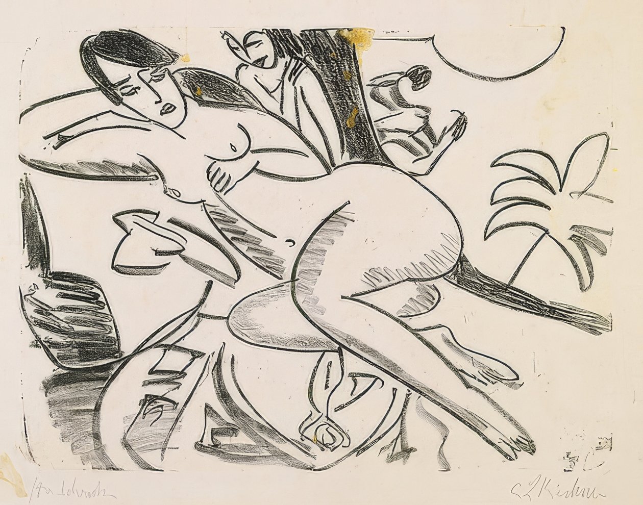 Auf Decke liegender Akt von Ernst Ludwig Kirchner