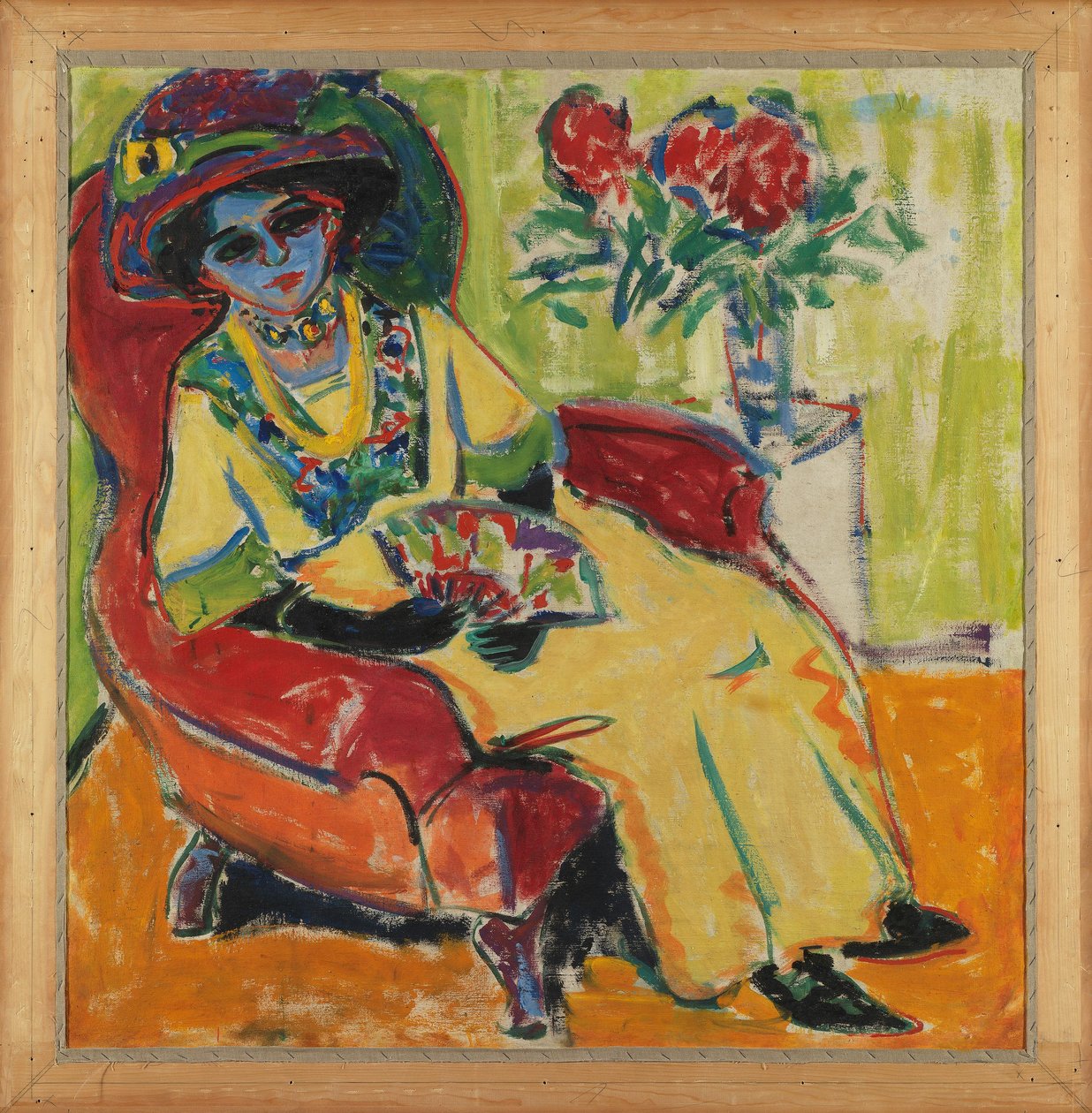 Bildnis Dodo (Sitzende Dame) Rückseite: Maskenball (Masken auf der Straße) von Ernst Ludwig Kirchner