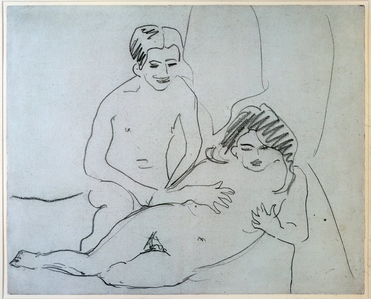 Paar, Ein nacktes Paar liegt auf einem Bett - Zeichnung von Ernst Ludwig Kirchner (1880-1938), New York, Museum of Modern Art von Ernst Ludwig Kirchner