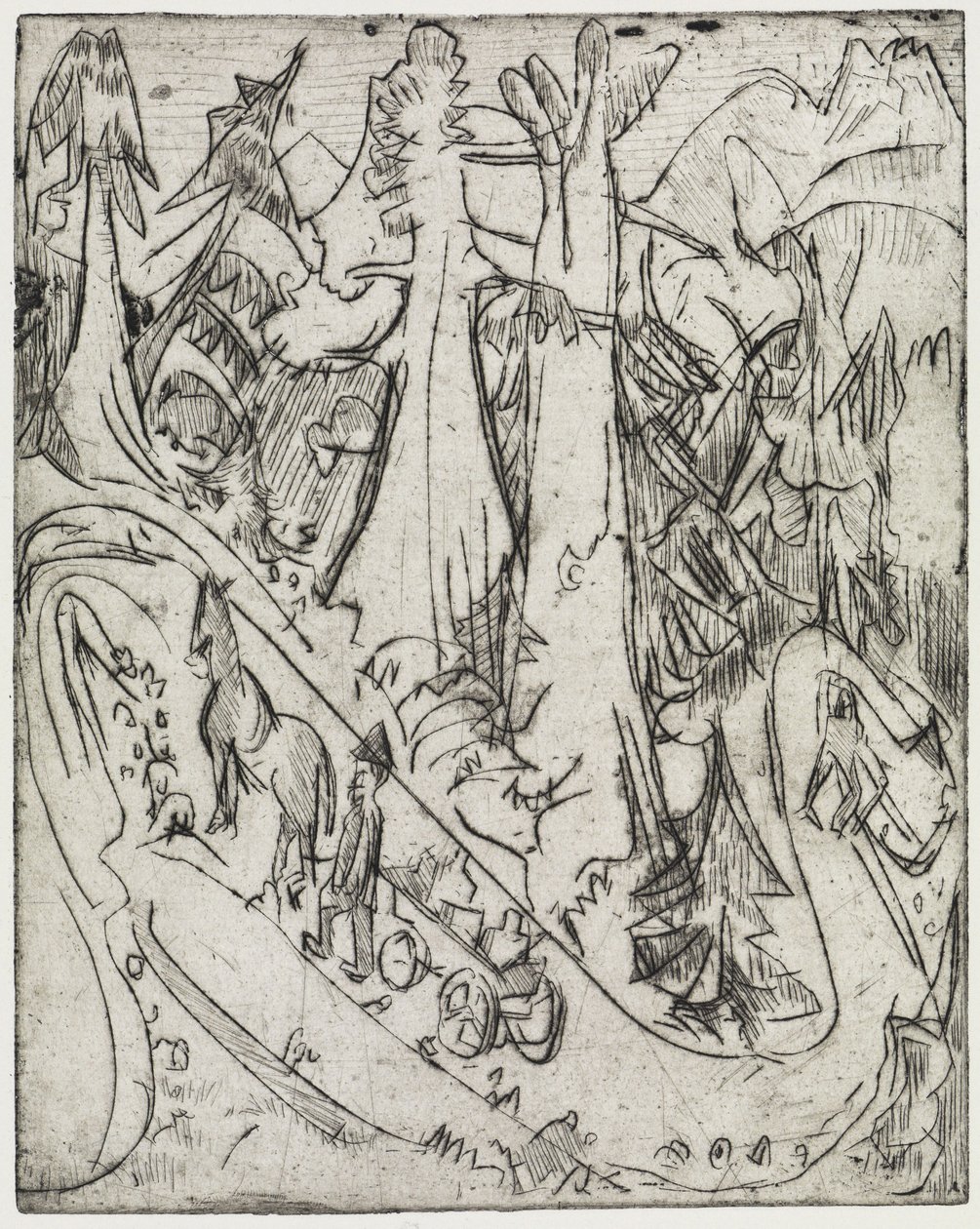 Eintreiben von Ziegen/Milchwagen auf dem Bergweg von Ernst Ludwig Kirchner
