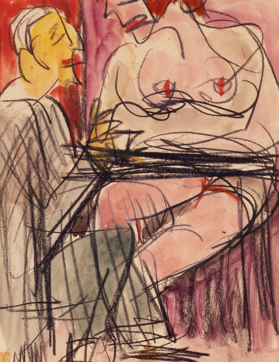 Weiblicher Akt und Mann an einem Tisch sitzend von Ernst Ludwig Kirchner