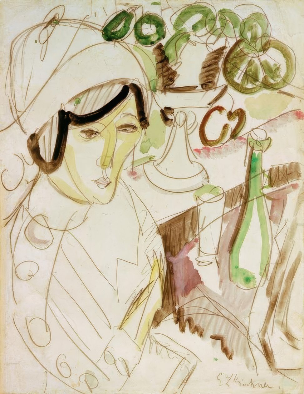 Frau mit rundem Hut (Erna) von Ernst Ludwig Kirchner