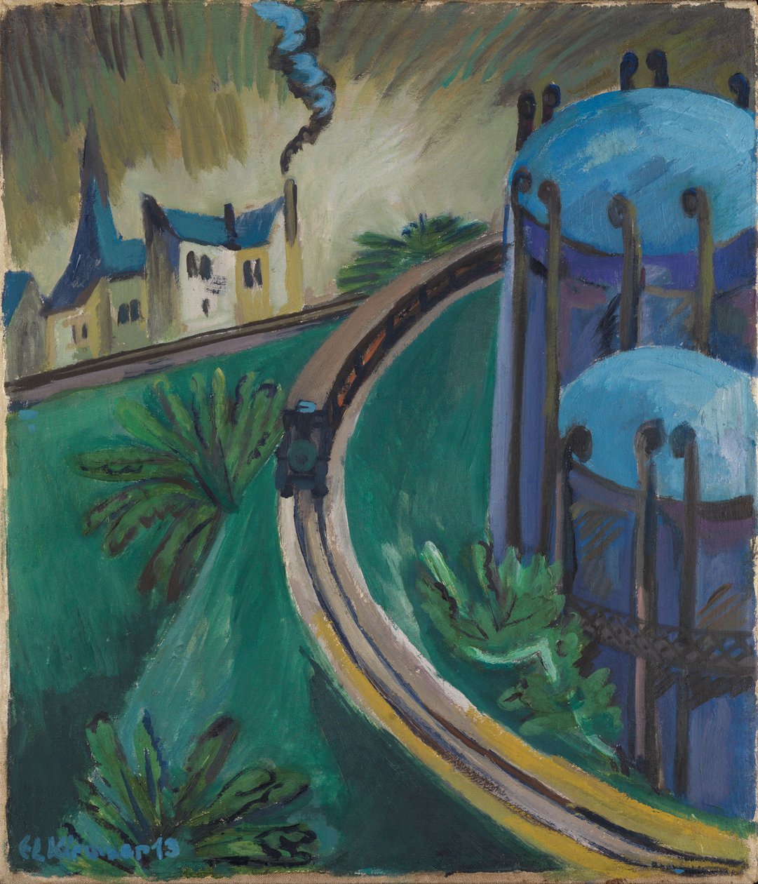 Gaskessel und Vorortsbahn von Ernst Ludwig Kirchner