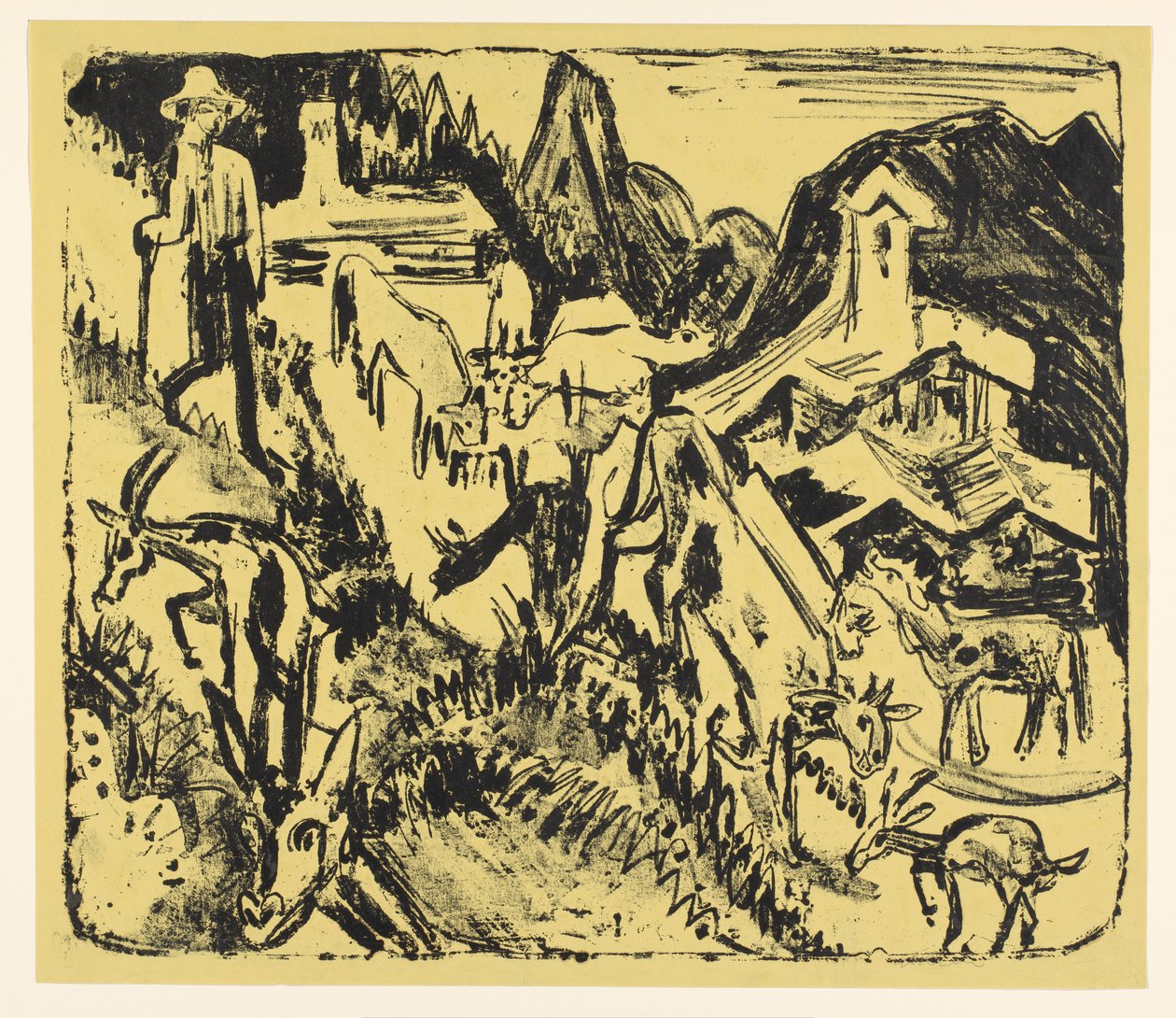 Geitenhoeder met zijn kudde in de bergen von Ernst Ludwig Kirchner