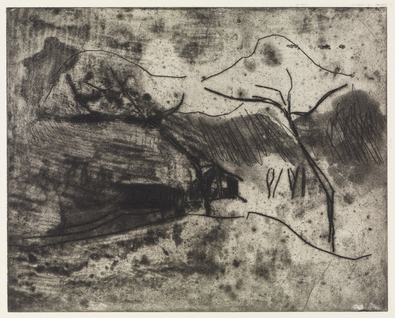 Häuschen unter Bäumen im Schnee/Strand, Wind, Boote von Ernst Ludwig Kirchner