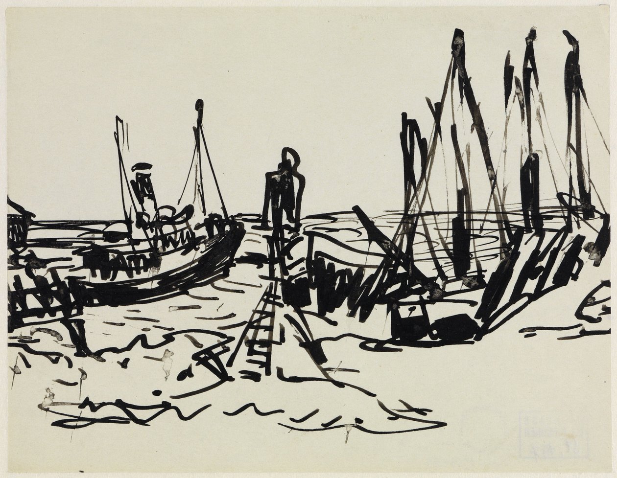 Küstendampfer und ankernde Boote (Fehmarn) von Ernst Ludwig Kirchner