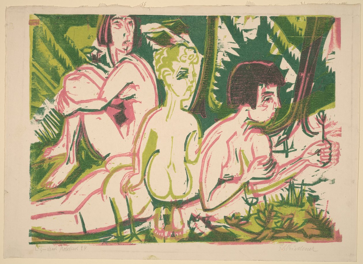 Nackte Frauen mit einem Kind im Wald von Ernst Ludwig Kirchner