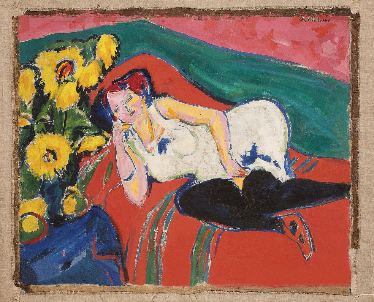 Liegende Frau in einem weißen Hemd von Ernst Ludwig Kirchner
