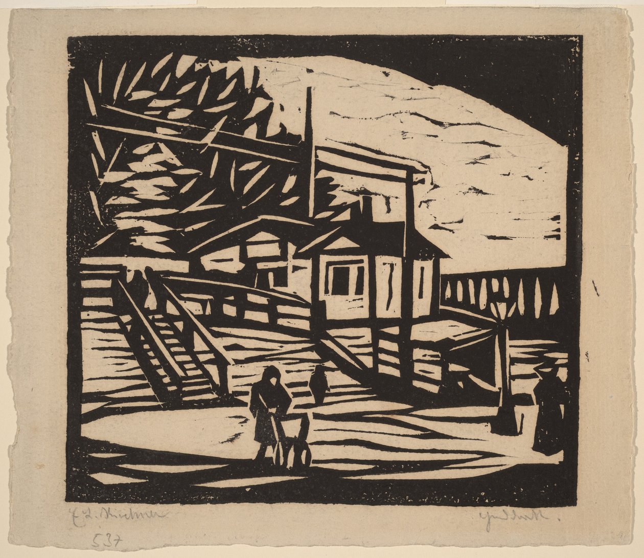 Schuppen am Ufer der Elbe von Ernst Ludwig Kirchner