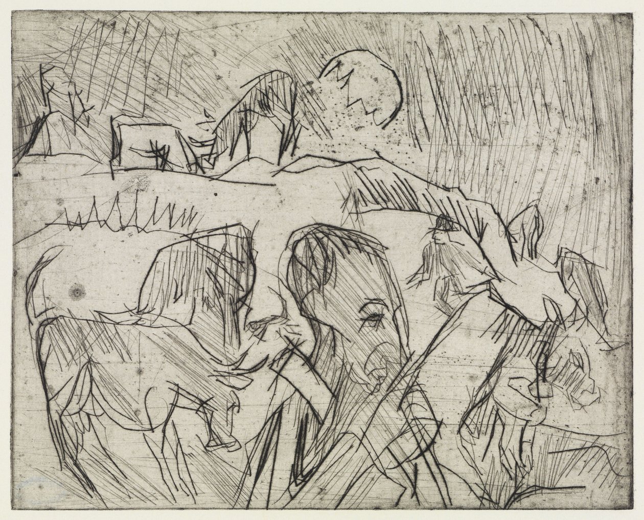 Studie Mardersteig / Hirte mit Kühen am Berg von Ernst Ludwig Kirchner
