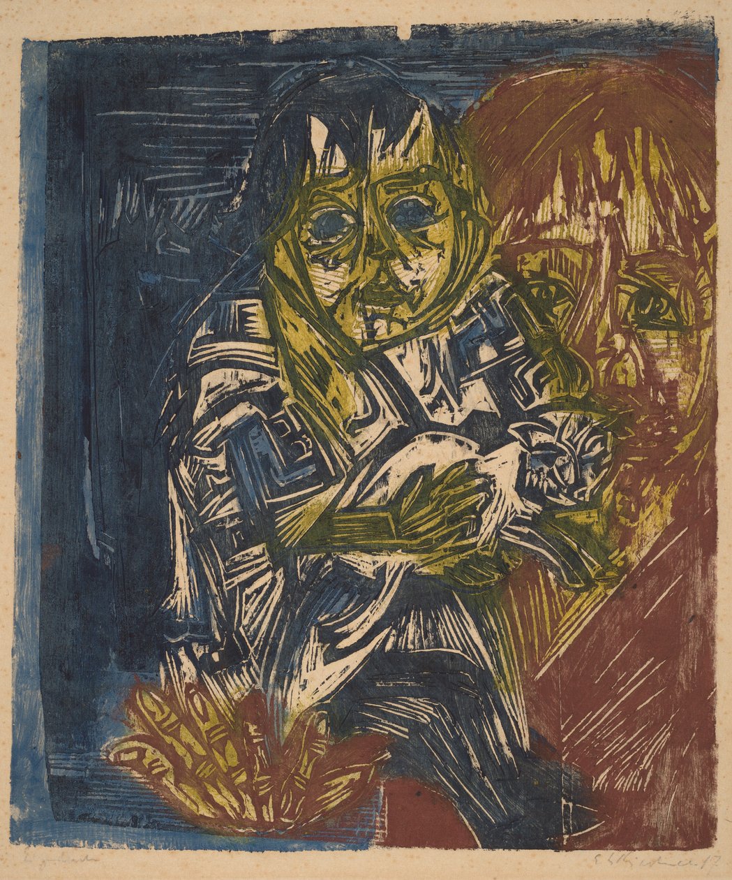 Frau mit Kind und Katze von Ernst Ludwig Kirchner