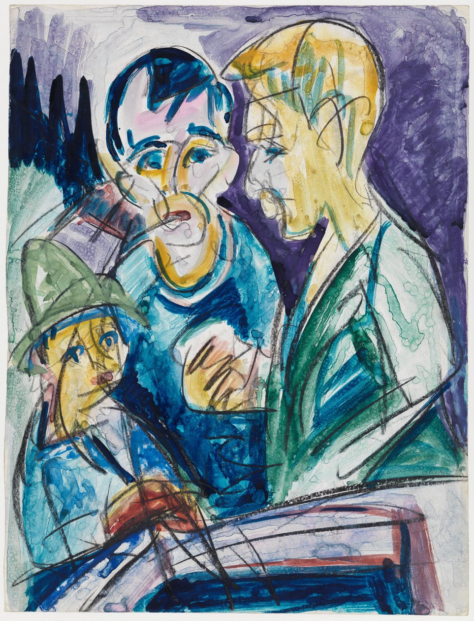 Zwei Bauern und Junge am Brunnen von Ernst Ludwig Kirchner