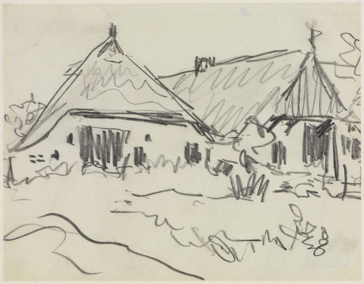 Zwei Bauernhäuser auf Fehmarn von Ernst Ludwig Kirchner