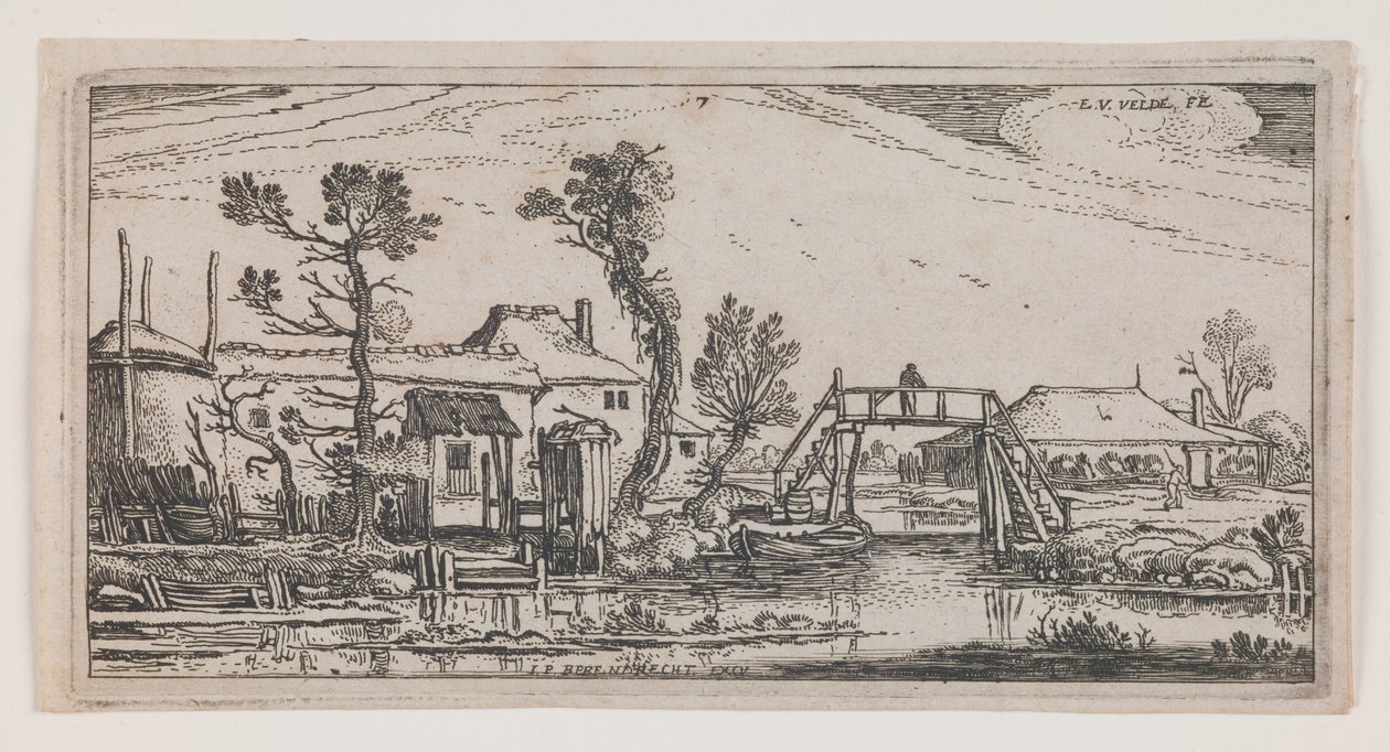 Bauernhof hinter einem Kanal, aus der Serie "Zehn längliche Landschaften" von Esaias I van de Velde