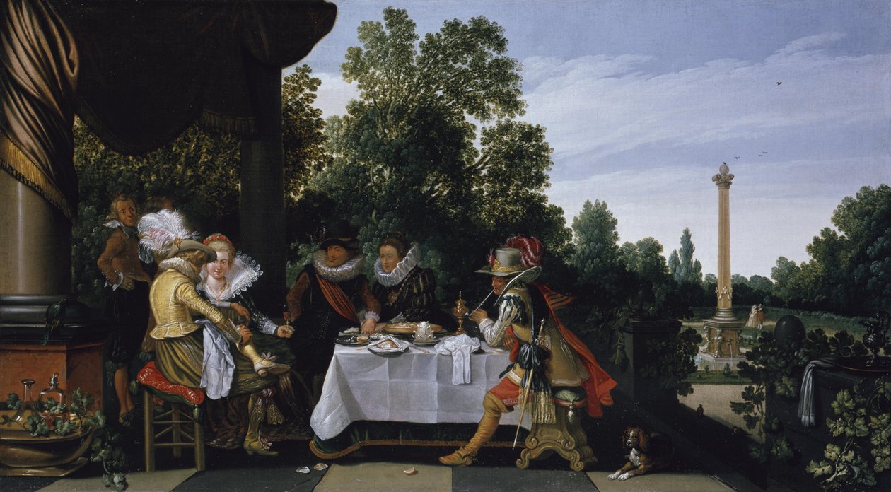 Fröhliche Gesellschaft auf einer Gartenterrasse von Esaias van de Velde