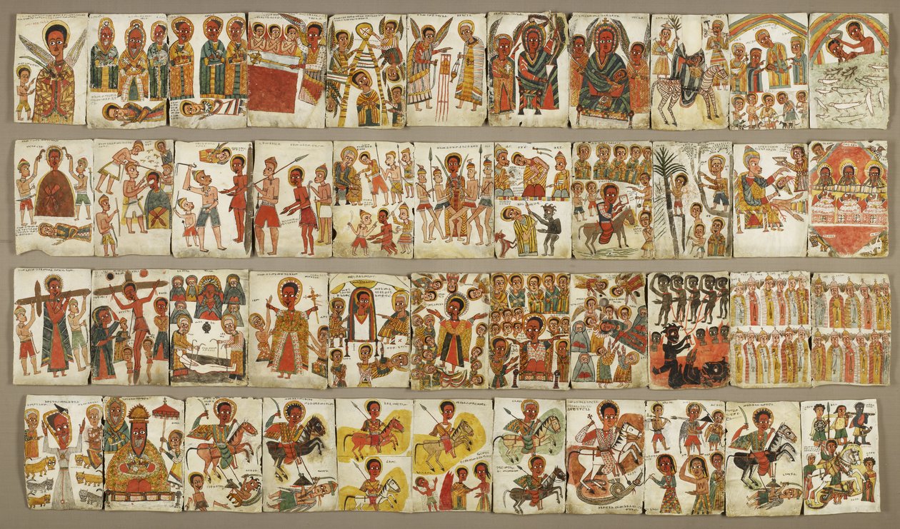 Blatt von 44 Tafeln aus einem christlichen illuminierten Album, spätes 17. Jahrhundert von Ethiopian School