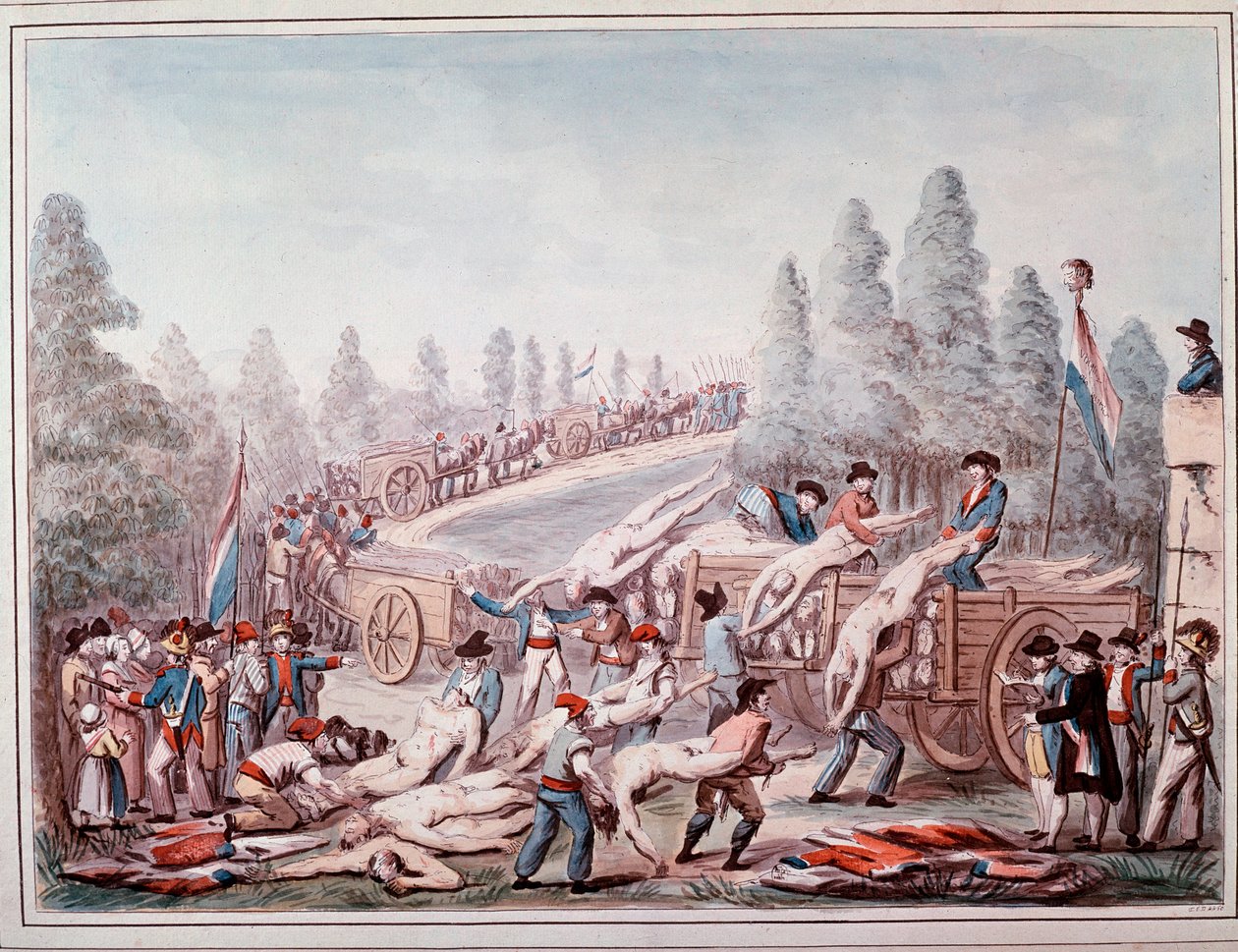 Transport von Leichen während der Revolution (Aquarell, ca. 1790) von Etienne Bericourt
