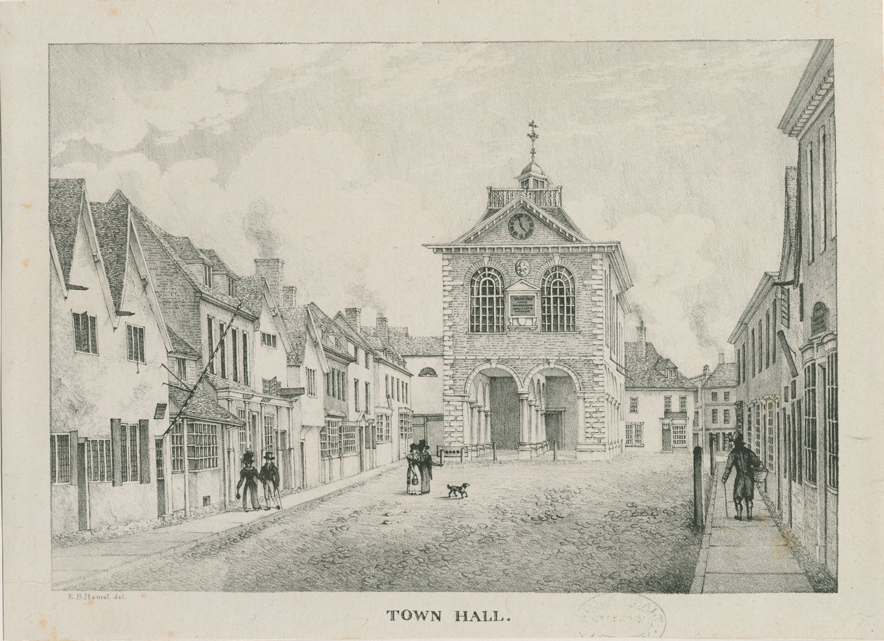 Tamworth - Das Rathaus: Lithographie, undatiert [1796-1865] von Etienne Bruno Hamel