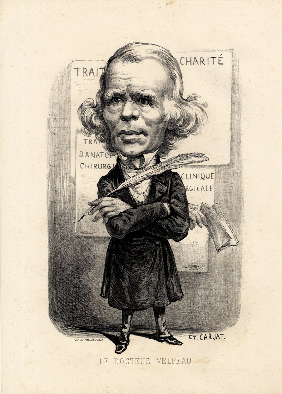 Flugblatt - Illustration von Etienne Carjat (1826-1906): Medizin, Gesundheit, Wohltätigkeit, Anatomie, Plakate - Chirurg, Velpeau Alfred (1795-1867) von Etienne Carjat