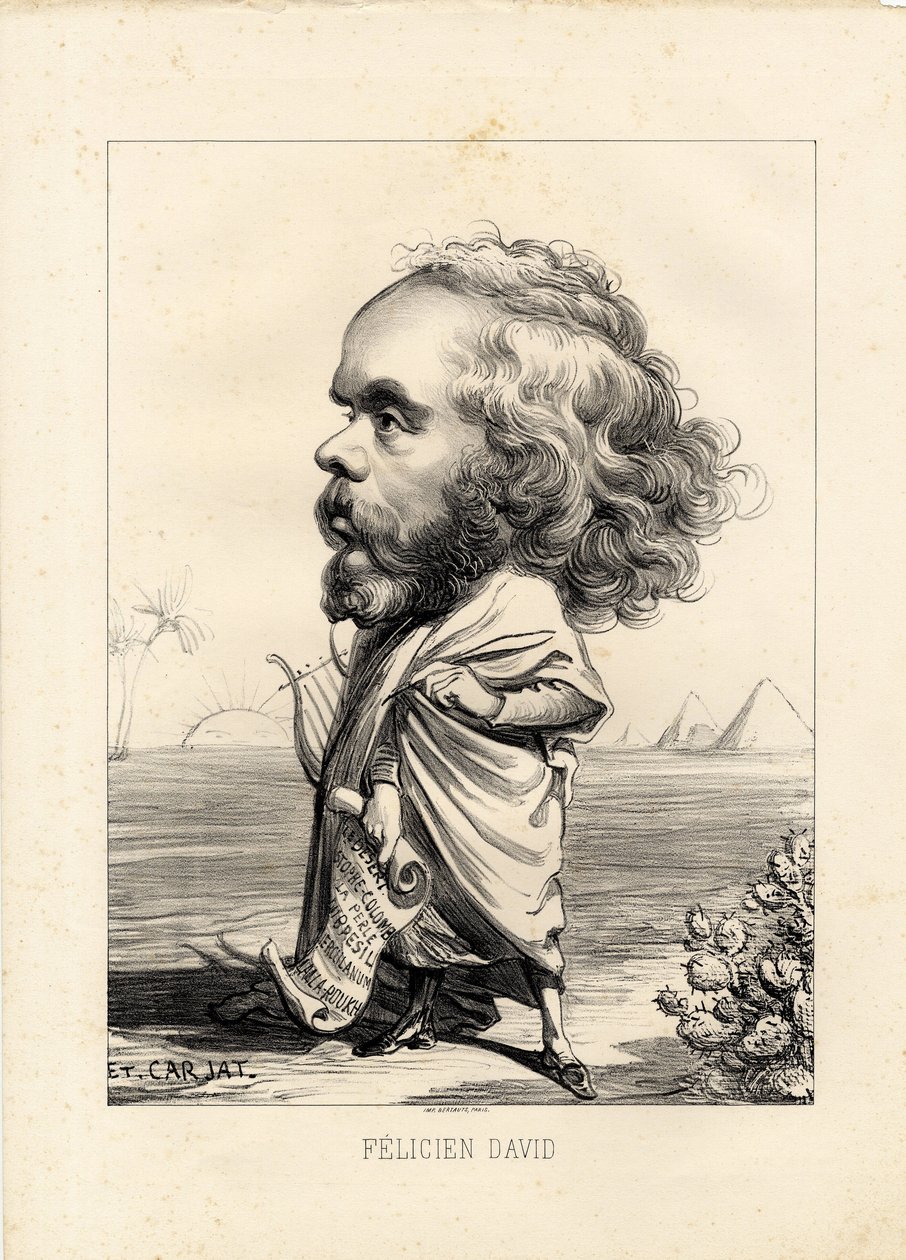 Flugblatt - Illustration von Etienne Carjat (1826-1906): Ägypten, Lyra, Pyramiden - David Felicien (1810-1876) von Etienne Carjat