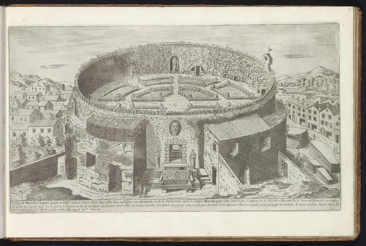 Mausoleum van Augustus met een aangelegde tuin te Rome von Etienne Duperac
