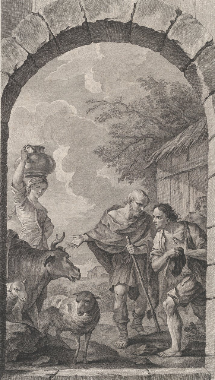 Die Kapelle der Enfants-Trouvés in Paris: Gruppe der Hirten vor einer Hütte, 1757 von Etienne Fessard