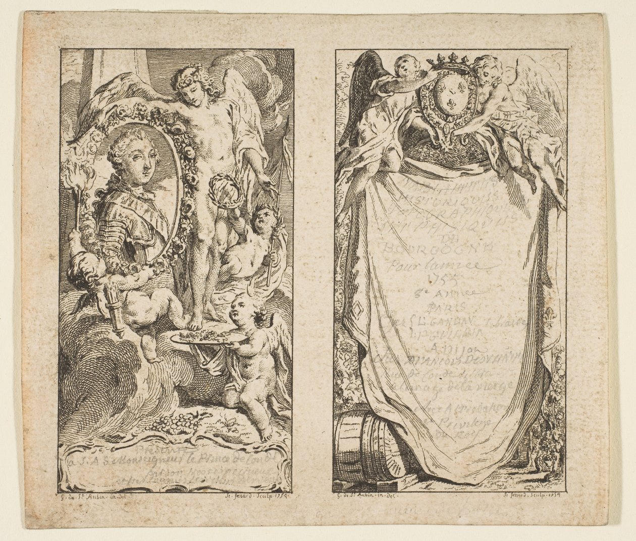 Vignetten für die Tablettes historiques, topographiques et physiques de Bourgogne, 1755 von Etienne Fessard